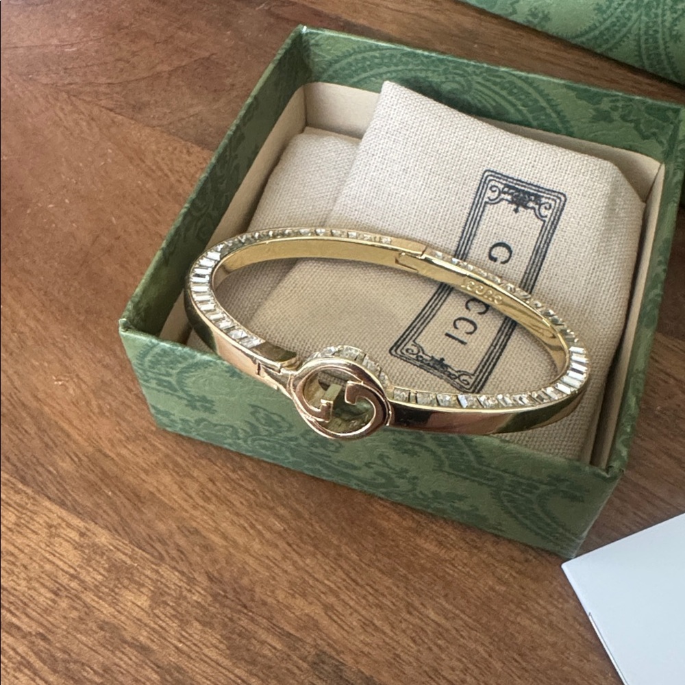 Gucci Gold Crystal Logo Bangle Bracelet